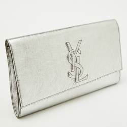 Pre Owned Yves Saint Laurent Silver Leather Belle De Jour Flap Clutch