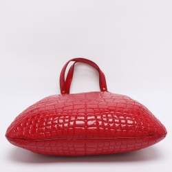 Pre Owned Yves Saint Laurent Red Croc Embossed Patent Leather Tribute Tote