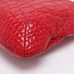 Pre Owned Yves Saint Laurent Red Croc Embossed Patent Leather Tribute Tote