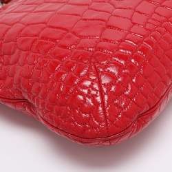 Pre Owned Yves Saint Laurent Red Croc Embossed Patent Leather Tribute Tote