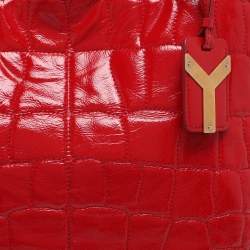 Pre Owned Yves Saint Laurent Red Croc Embossed Patent Leather Tribute Tote