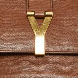 Pre Owned Yves Saint Laurent Brown Leather Large Chyc Flap Shoulder Bag