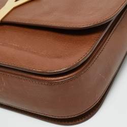 Pre Owned Yves Saint Laurent Brown Leather Large Chyc Flap Shoulder Bag