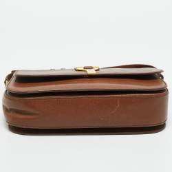 Pre Owned Yves Saint Laurent Brown Leather Large Chyc Flap Shoulder Bag