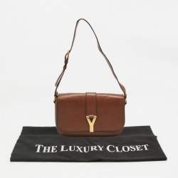 Pre Owned Yves Saint Laurent Brown Leather Large Chyc Flap Shoulder Bag
