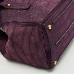 مملوكة مسبقًا Yves Saint Laurent Purple Croc Embossed Leather and Suede Muse Two Top Handle Bag