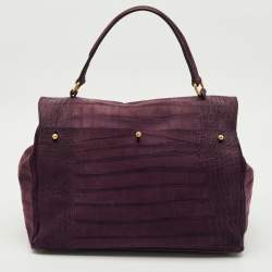 مملوكة مسبقًا Yves Saint Laurent Purple Croc Embossed Leather and Suede Muse Two Top Handle Bag