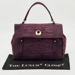 مملوكة مسبقًا Yves Saint Laurent Purple Croc Embossed Leather and Suede Muse Two Top Handle Bag