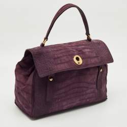 مملوكة مسبقًا Yves Saint Laurent Purple Croc Embossed Leather and Suede Muse Two Top Handle Bag