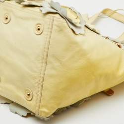 Pre Owned Yves Saint Laurent Light Yellow Patent Leather Floral Applique Downtown Tote