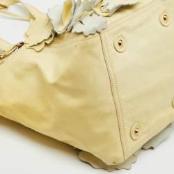 Pre Owned Yves Saint Laurent Light Yellow Patent Leather Floral Applique Downtown Tote