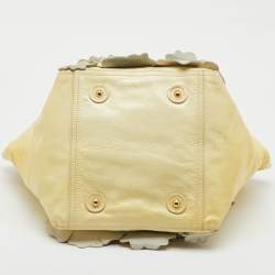 Pre Owned Yves Saint Laurent Light Yellow Patent Leather Floral Applique Downtown Tote