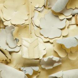 Pre Owned Yves Saint Laurent Light Yellow Patent Leather Floral Applique Downtown Tote