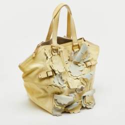 Pre Owned Yves Saint Laurent Light Yellow Patent Leather Floral Applique Downtown Tote