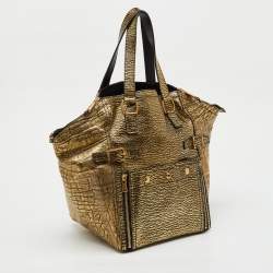 Pre Owned Yves Saint Laurent Metallic Gold/Black Leather Downtown Tote