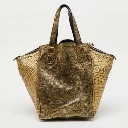 Pre Owned Yves Saint Laurent Metallic Gold/Black Leather Downtown Tote