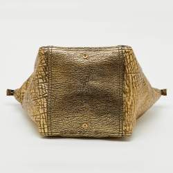 Pre Owned Yves Saint Laurent Metallic Gold/Black Leather Downtown Tote