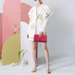 Pre Owned Yves Saint Laurent Fuchsia Leather Ligne Y Clutch