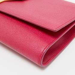 Pre Owned Yves Saint Laurent Fuchsia Leather Ligne Y Clutch