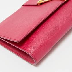 Pre Owned Yves Saint Laurent Fuchsia Leather Ligne Y Clutch