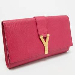 Pre Owned Yves Saint Laurent Fuchsia Leather Ligne Y Clutch