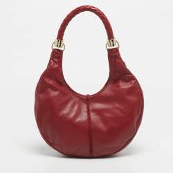 Pre Owned حقيبة هوبو إيف سان لوران جلد أحمر و سويدي مزينة بأشرطة الزينة