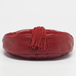 Pre Owned حقيبة هوبو إيف سان لوران جلد أحمر و سويدي مزينة بأشرطة الزينة