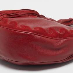 Pre Owned حقيبة هوبو إيف سان لوران جلد أحمر و سويدي مزينة بأشرطة الزينة