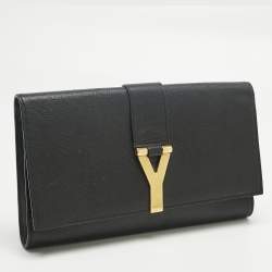 Pre Owned Yves Saint Laurent Black Leather Y-Ligne Clutch