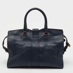 Pre Owned Yves Saint Laurent Navy Blue Leather Medium Cabas Y-Ligne Tote