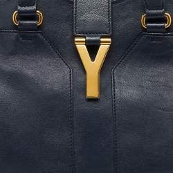 Pre Owned Yves Saint Laurent Navy Blue Leather Medium Cabas Y-Ligne Tote