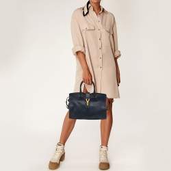 Pre Owned Yves Saint Laurent Navy Blue Leather Medium Cabas Y-Ligne Tote