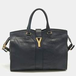 Pre Owned Yves Saint Laurent Navy Blue Leather Large Cabas Chyc Tote