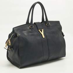 Pre Owned Yves Saint Laurent Navy Blue Leather Large Cabas Chyc Tote