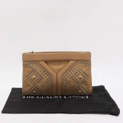 Pre Owned Yves Saint Laurent Beige Leather Studded Clutch