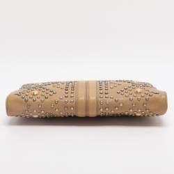Pre Owned Yves Saint Laurent Beige Leather Studded Clutch