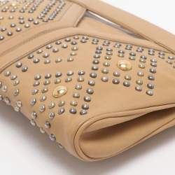 Pre Owned Yves Saint Laurent Beige Leather Studded Clutch