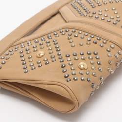 Pre Owned Yves Saint Laurent Beige Leather Studded Clutch