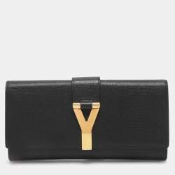 Pre Owned Yves Saint Laurent Black Textured Leather Y Line Clutch