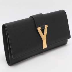 Pre Owned Yves Saint Laurent Black Textured Leather Y Line Clutch