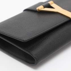 Pre Owned Yves Saint Laurent Black Textured Leather Y Line Clutch