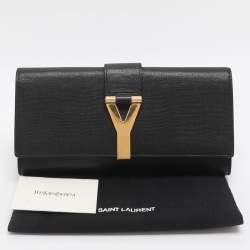 Pre Owned Yves Saint Laurent Black Textured Leather Y Line Clutch