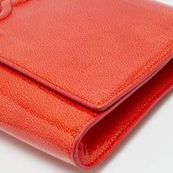 Pre Owned Yves Saint Laurent Belle De Jour Red Patent Leather Flap Clutch