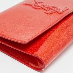 Pre Owned Yves Saint Laurent Belle De Jour Red Patent Leather Flap Clutch