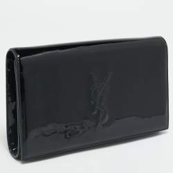 Pre Owned حقيبة كلتش سان لوران بيل دو جور قلاب جلد لامع أسود