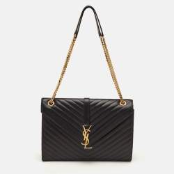 Pre Owned Saint Laurent Envelope Large Black Matelasse Leather Shoulder Bag
