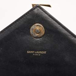 Pre Owned Saint Laurent Envelope Large Black Matelasse Leather Shoulder Bag