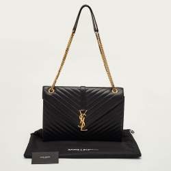 Pre Owned Saint Laurent Envelope Large Black Matelasse Leather Shoulder Bag