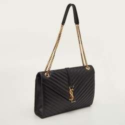 Pre Owned Saint Laurent Envelope Large Black Matelasse Leather Shoulder Bag