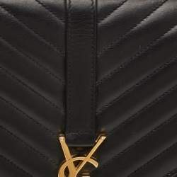 Pre Owned Saint Laurent Envelope Large Black Matelasse Leather Shoulder Bag